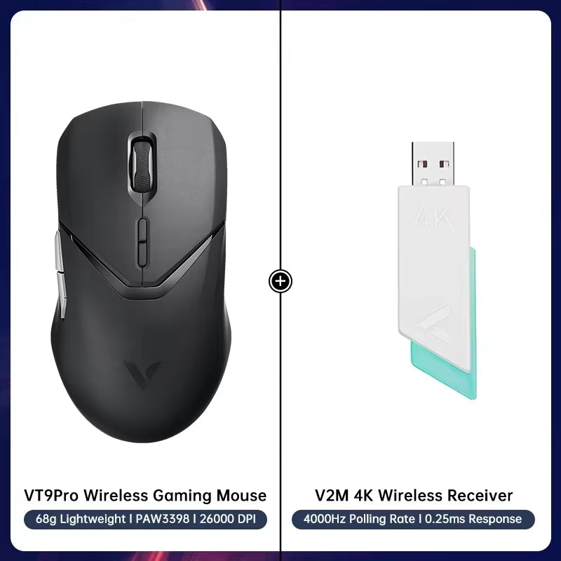 VT9PRO PAW3398 Wireless Gaming Mouse 68G Wired Programmable Ergonomic Mice 26000DPI Type C Rechargeable Pc Gamer Accessory