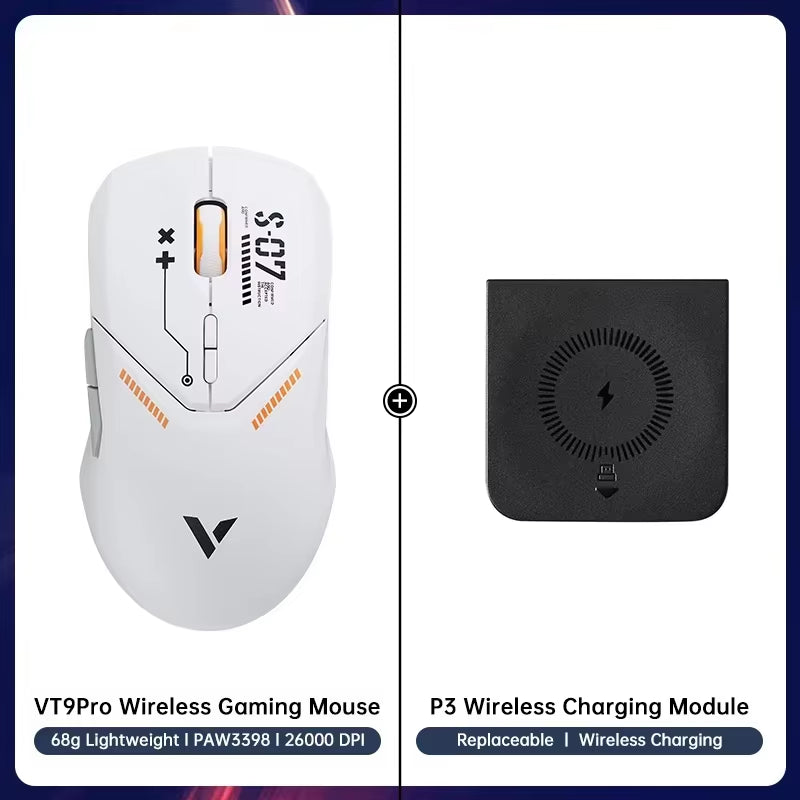 VT9PRO PAW3398 Wireless Gaming Mouse 68G Wired Programmable Ergonomic Mice 26000DPI Type C Rechargeable Pc Gamer Accessory