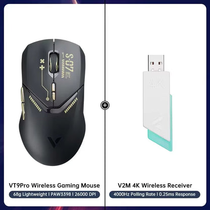 VT9PRO PAW3398 Wireless Gaming Mouse 68G Wired Programmable Ergonomic Mice 26000DPI Type C Rechargeable Pc Gamer Accessory
