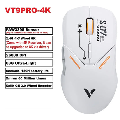 VT9PRO PAW3398 Wireless Gaming Mouse 68G Wired Programmable Ergonomic Mice 26000DPI Type C Rechargeable Pc Gamer Accessory