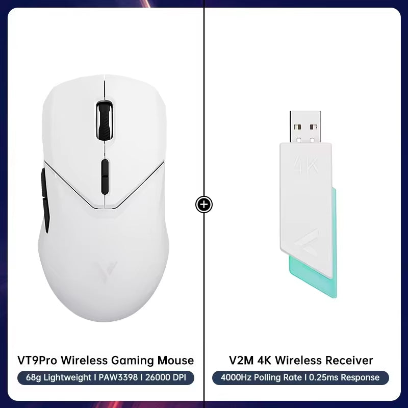 VT9PRO PAW3398 Wireless Gaming Mouse 68G Wired Programmable Ergonomic Mice 26000DPI Type C Rechargeable Pc Gamer Accessory