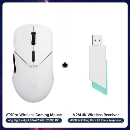 VT9PRO PAW3398 Wireless Gaming Mouse 68G Wired Programmable Ergonomic Mice 26000DPI Type C Rechargeable Pc Gamer Accessory
